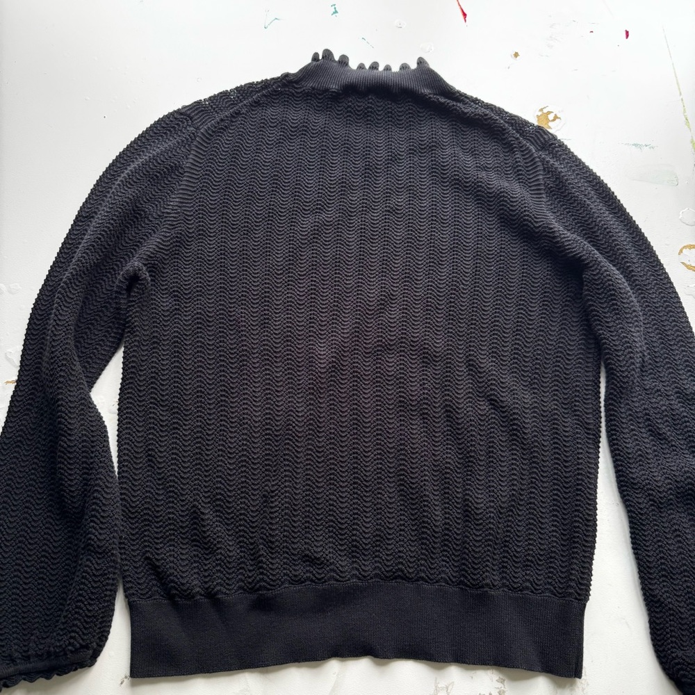 J. Crew Black Pointelle ruffle mockneck sweater- Size M - Picture 3 of 5